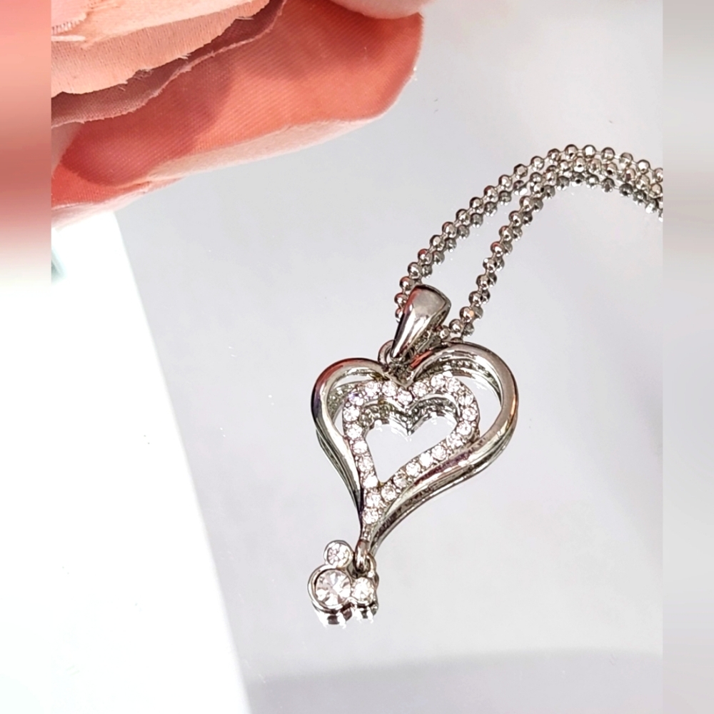 925 silver Unique design Disney crystal heart & Mickey pendant necklace